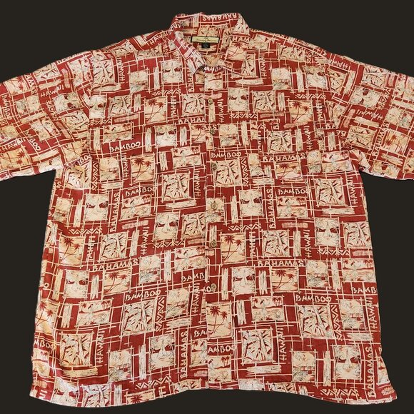Tommy Bahama, Men's, red & white Hawaiian aloha shirt, silk, XXL, button, 2xl - Picture 1 of 8
